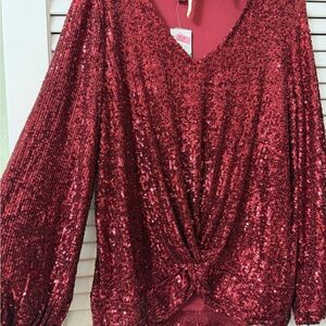 Spense Burgundy Sequin Top